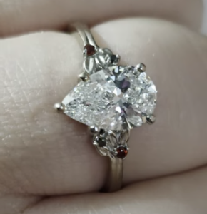 White Gold Floral Pear Diamond Engagement Ring